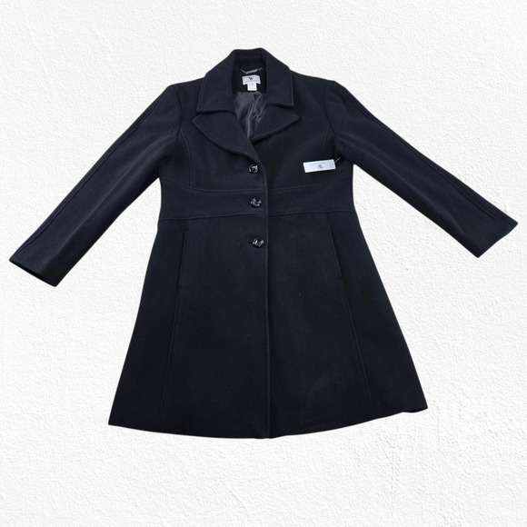 Worthington Black Wool Blend Button Front Winter Dress Coat Size Large NWT - Picture 4 of 11